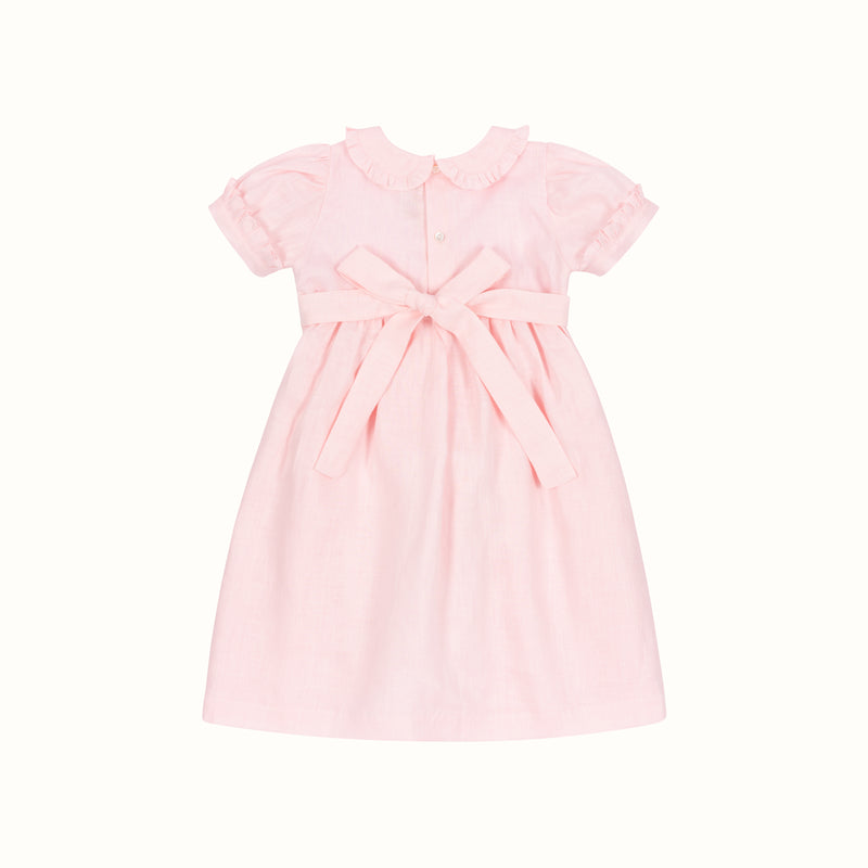 LINEN SMOCK DRESS LIGHT PINK