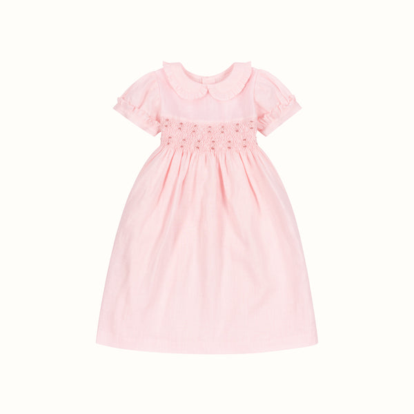 LINEN SMOCK DRESS LIGHT PINK