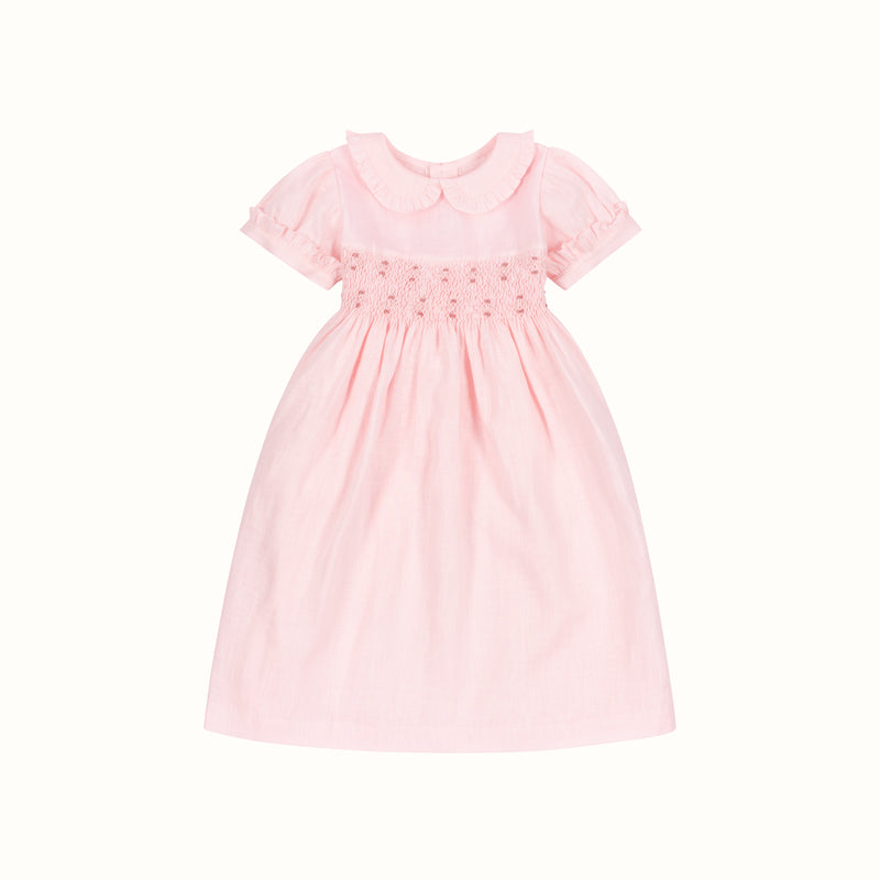 LINEN SMOCK DRESS LIGHT PINK