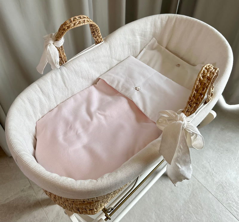 CRADLE BLANKET AND PILLOW - BEAR LIGHT PINK