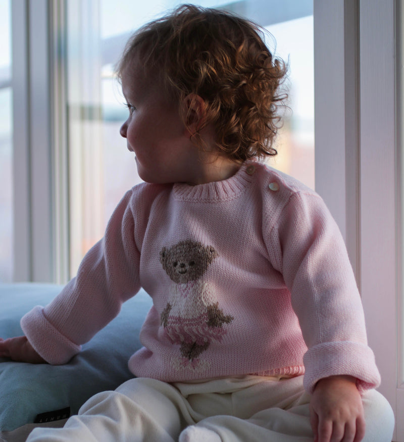 MERINOWOOL GIRL BEAR SWEATER PINK