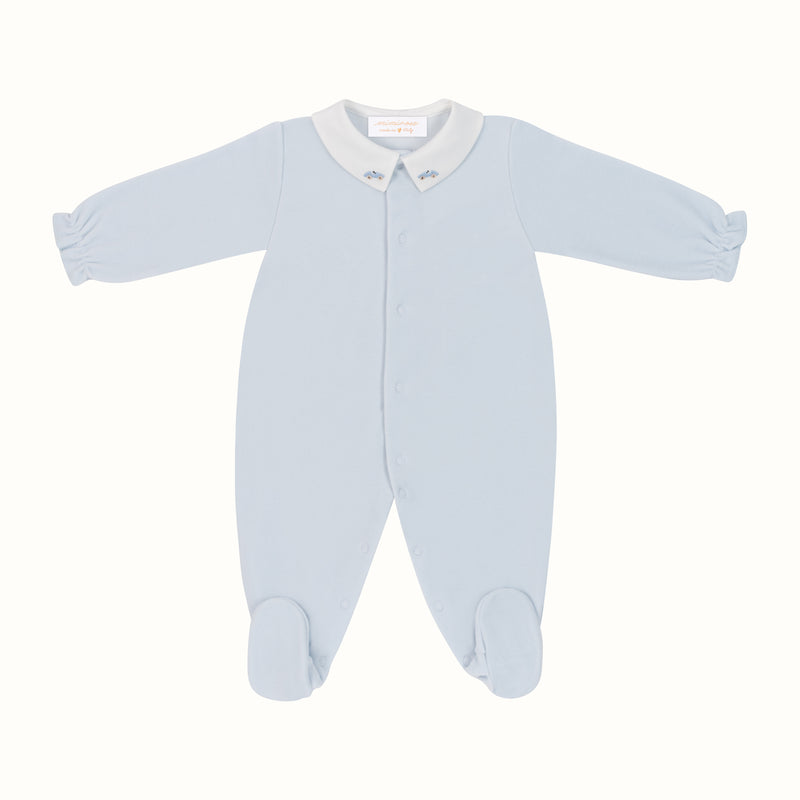VELOUR ROMPER CAR LIGHT BLUE