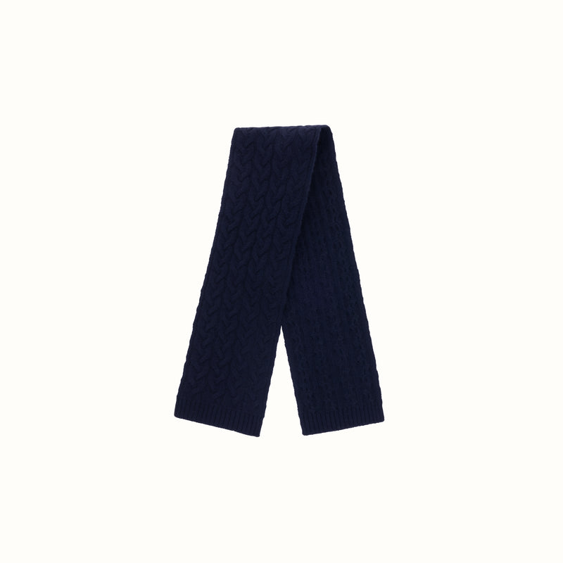 CASHMERE CABLE SCARF NAVY