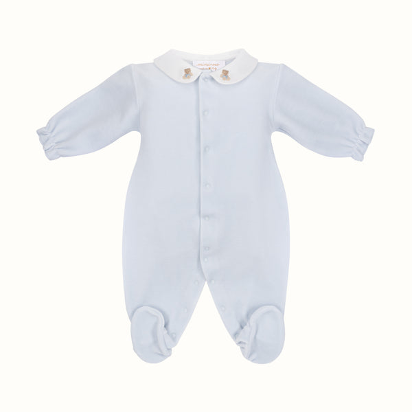 VELOUR ROMPER BEAR LIGHT BLUE