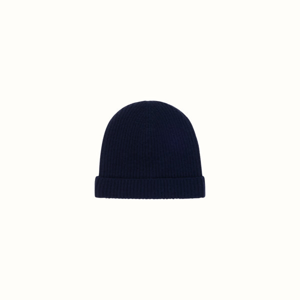 CASHMERE RIBBED HAT NAVY