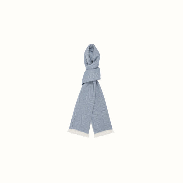 CASHMERE HERRINGBONE SCARF BLUE